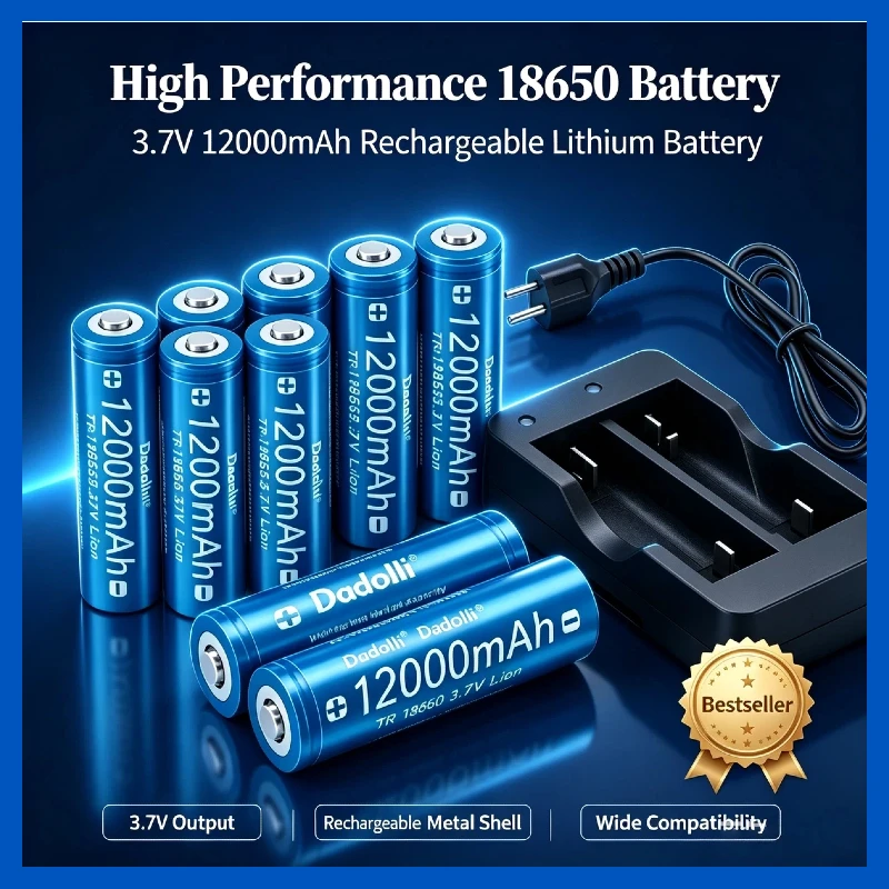 12000mAh 18650 Rechargeable Li-Ion Battery Set with Dual EU & US Plug for Flashlight Electronic Toy Camera & Other Devices