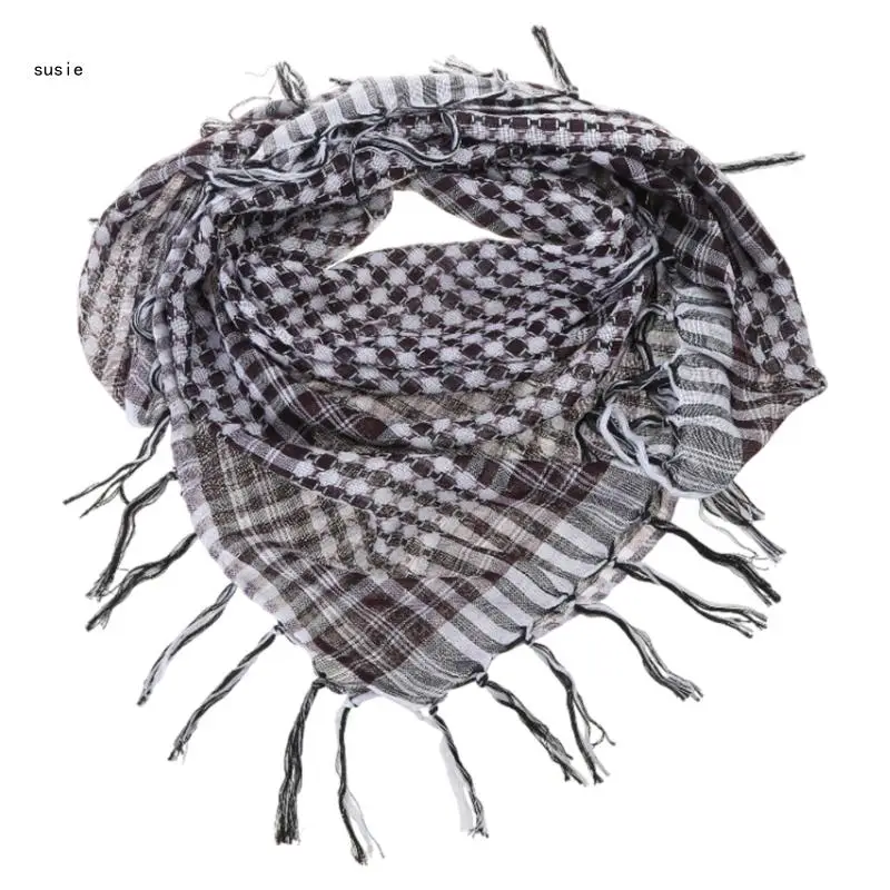 Colorblock Houndstooth Arab Keffiyeh Shemagh Scarf Tassels Lightweight Neck Warmer Cover Desert Scarves Shawl Headwrap
