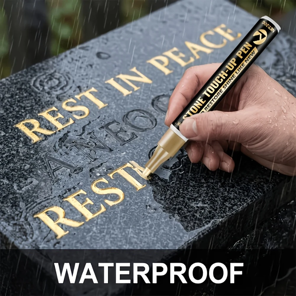 Golden Tombstone Renewal Pen - Water-Resistant, Fast-Drying, And Colorfast, Perfect for Revitalizing Worn Inscriptions on Granit view 6