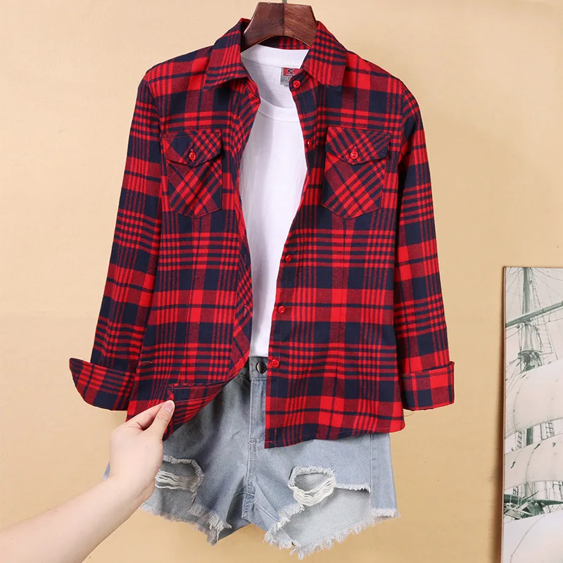 Women\'s Large Plaid Shirt, Versatile, Classic, Korean Fit, Spring Fashion, New