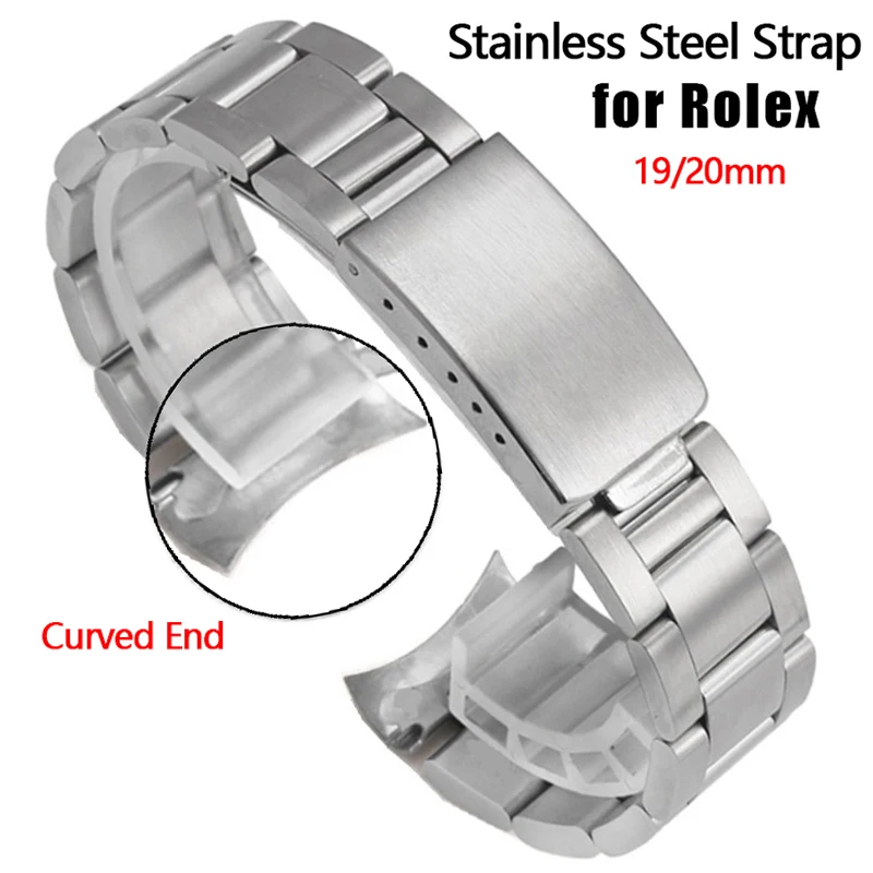 Stainless Steel Band 19mm 20mm Strap for Rolex Wristband Curved End Bracelet Universal Replacement Belt Accessories Man Woman