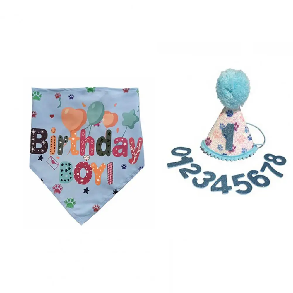 Pet Birthday Hat Non-restraining Pet Party Accessory Pet Birthday Costume Set Hat Bandana Numbers for Dogs for Small for Furry