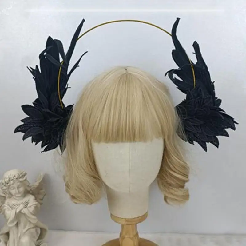 

K1ME Halos Crowns Headband Angel for Women White/Black Wing Headpiece