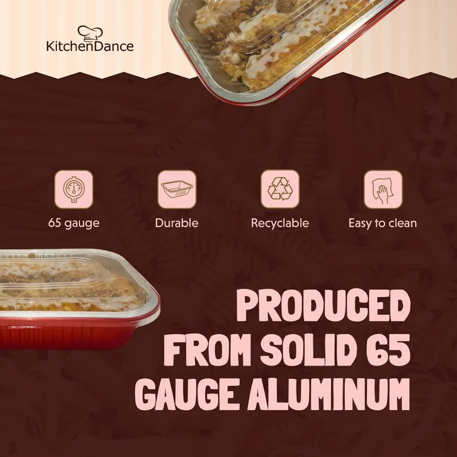 مجموعة مقلاة خبز غير لاصقة ملونة من الألومنيوم للاستعمال مرة واحدة مع غطاء - مقالي كعكة ألومنيوم مستطيلة ثقيلة مقاس 8 × 5 بوصات لكل