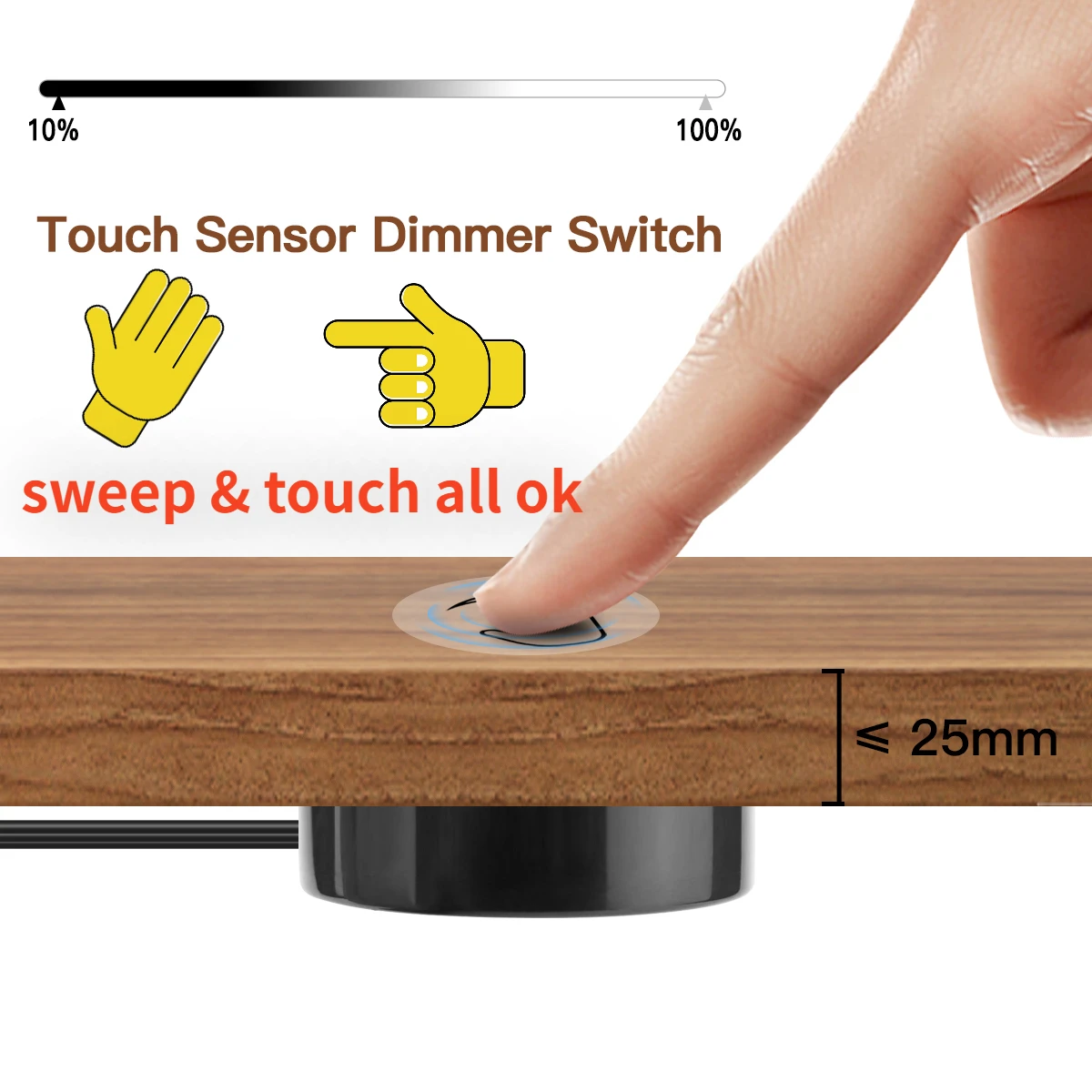 Sweep Dimmer Sensor Penetrating Switch 12V Wood Panel Touch Switch LED Dimmable Touch Sensing Hidden for Wood Furniture Lighting