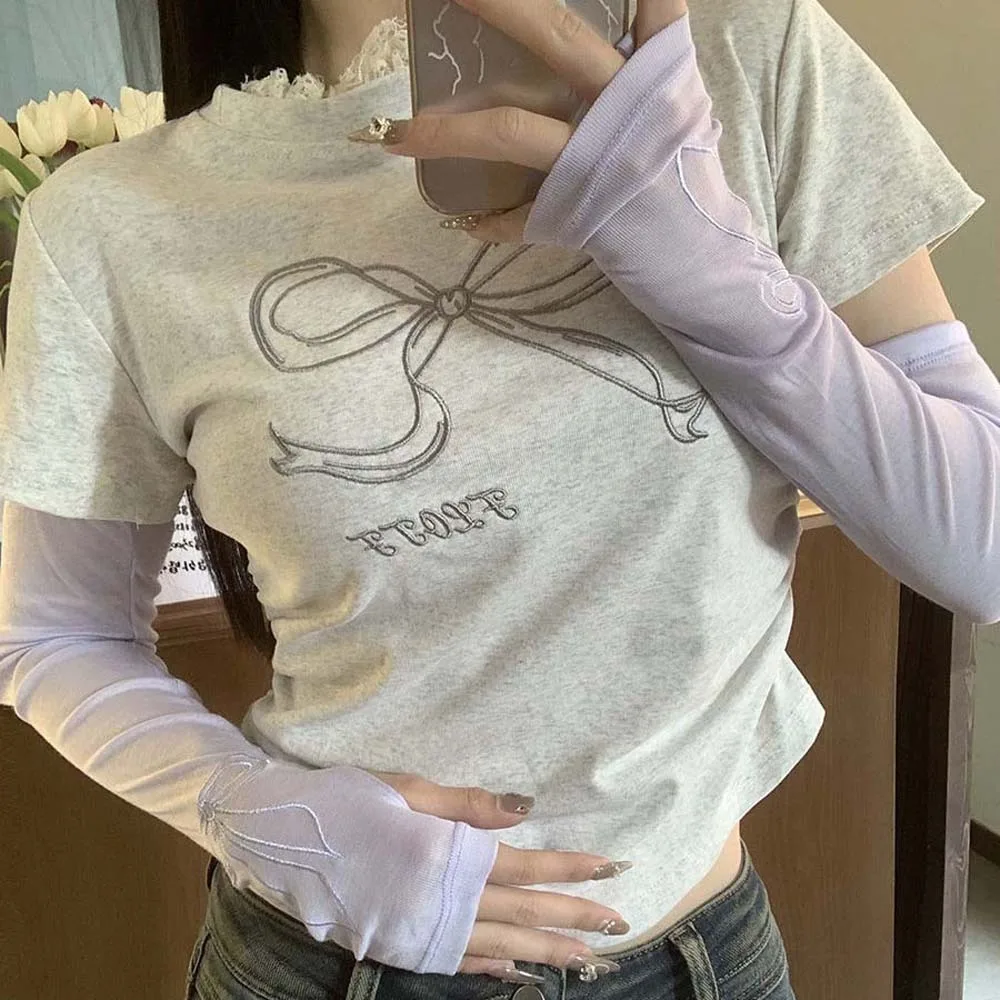 Manches de glace à nœud doux, brodées, Anti-UV, respirantes, longues bras, Style coréen, couverture de protection solaire pour bras fins, cyclisme