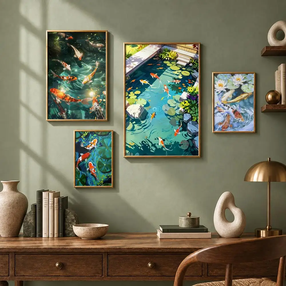 Aesthetic Art Koi Poster HD Self-Adhesive No Residue After Removal Ideal for All Kinds of Wall Decor
