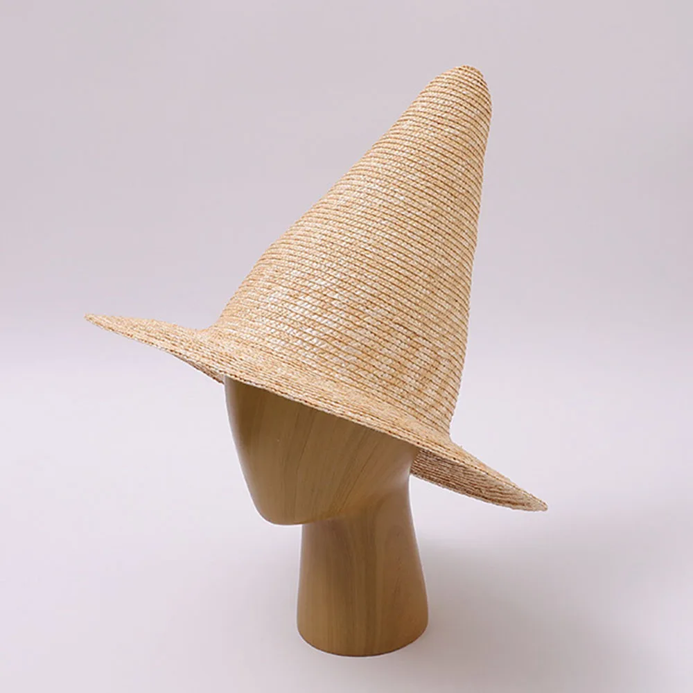  Women Pointed Witch Straw Hat Wide Brim Sun...