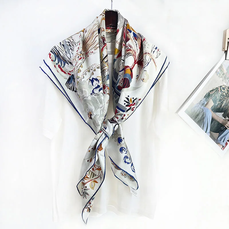 Large Square 100% Silk Head Scarves Hijab for Hair Wrapping Womens Top Grade Silk Shawl Cape Poncho 100x100CM 2 Sides Printing