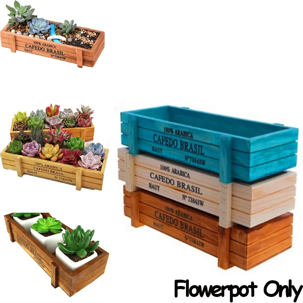 1 PC Planter Trough Decorative Pots Vintage Crates Succulent Boxes Wood Flowerpot Rectangle Vase
