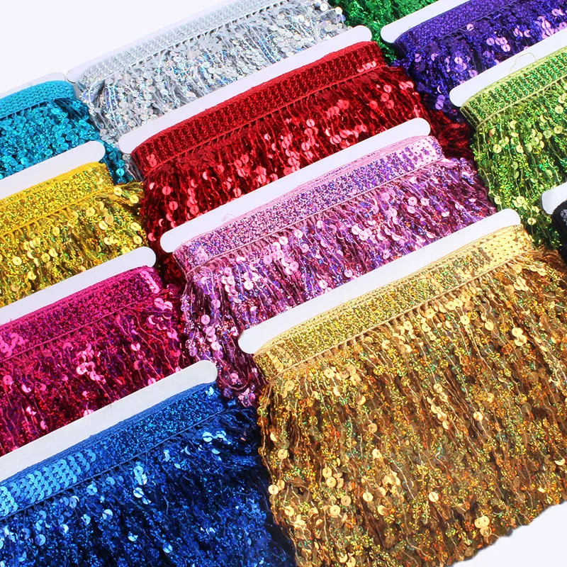 

16Cm Wide Fabric Sequins Tassel Laser Encrypted Lace DIY Clothing Decoration Party Festival Performance Stage Layout Christmas