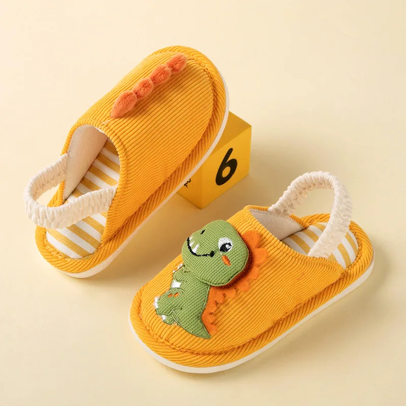 Children Plush Slippers Cute Cartoon Winter Shoes for Boys Non-slip Fashion Kids Causal Girls Dinosaur Flat Cotton Slippers Home