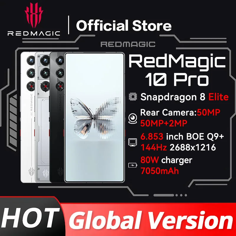 RedMagic 10 Pro 5G 게임용 휴대폰, 월드 프리미어 글로벌 버전, 6.853 인치 Snapdragon 8 Elite 7050mAh 80W 충전, 50MP NFC 