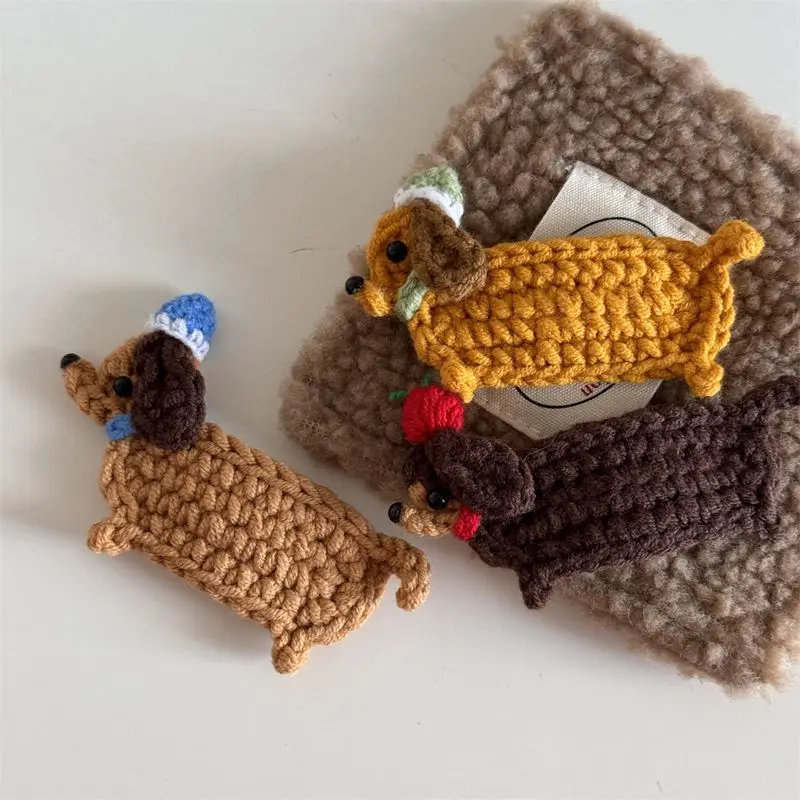Gestrickte Häkel-Haarspange, niedlicher Cartoon-Hund, Kätzchen, Pony-Clip, Rand-Clip, Kinder-Haar-Accessoire, neues Kopf-Accessoire, modisch – Detail 3