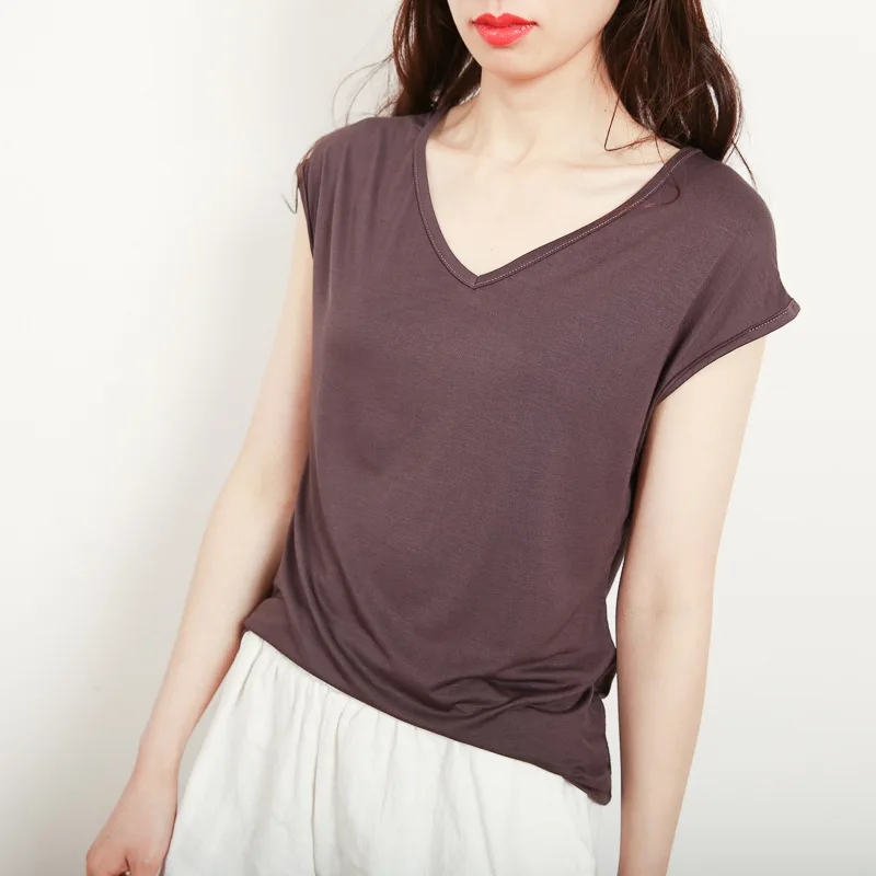 V Neck Base Tshirt sleeveless Women summer Modal T-shirts Solid color Casual Tee Tops  M to 2XL