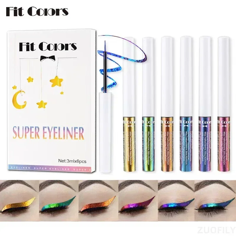 Heallor-Eyeliner liquide caméléon, fard à barrage brillant métallique, maquillage de scène fantôme, imperméable, longue durée, paillettes de diamant, 6 documents