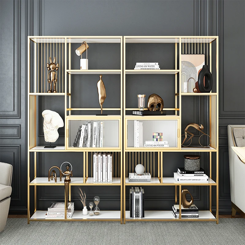 #Bookshelf Multi-layer Household Wall-Facing Display Cabinet Display Bogu Shelf Floor-to-ceiling stainless steel metal shelf