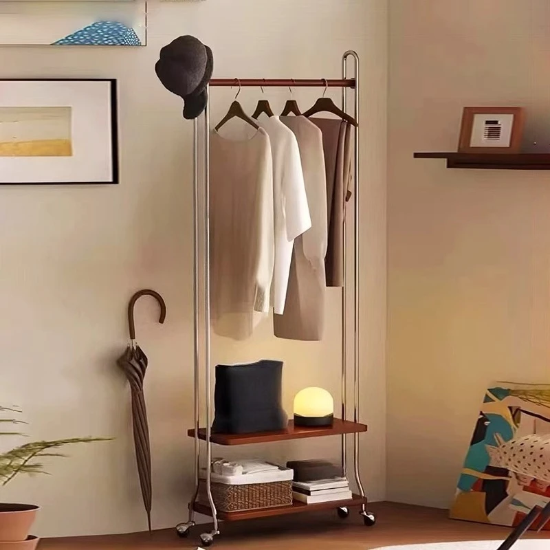 Stainless steel medieval hanger floor-to-ceiling bedroom hanger mobile 2025 new corner coat rack clothes storage rack