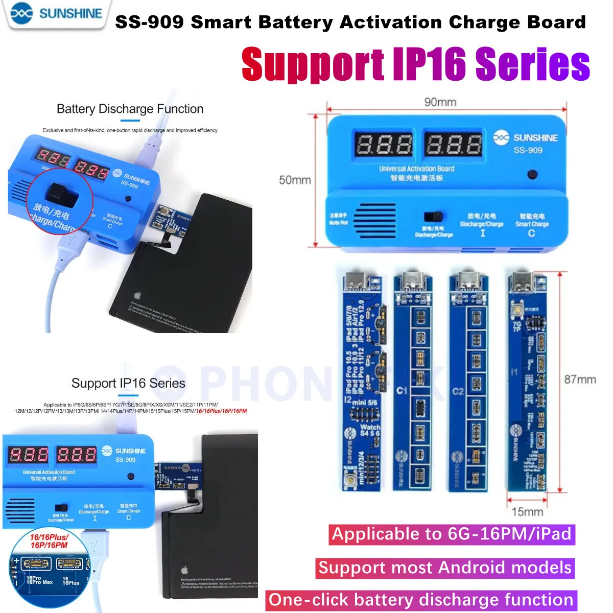 

SUNSHINE SS-909 Универсальная плата активации зарядки аккумулятора, пластина быстрого зарядного устройства для iPhone 6-16PM, ipad, Android, ремонт материнской платы
