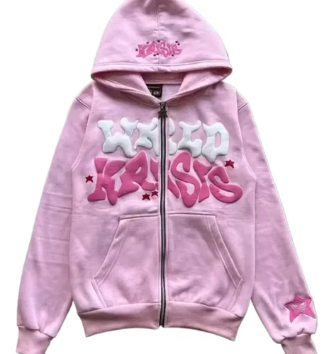 Imagen 2 del producto Sudadera con capucha y cremallera con letras y estrellas americanas retro adecuada para hombres y mujeres chaqueta otoño d invierno cardigan