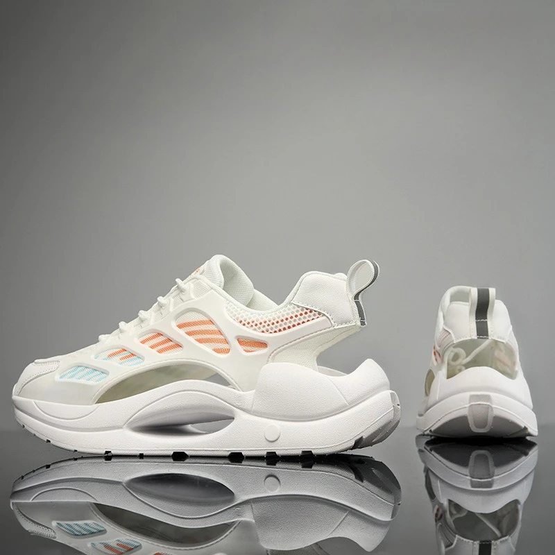 トレンディなメンズサンダルアウトドアメンズ通気性メッシュ表面ビーチシューズユースレジャー包頭中空フレームノンスリップマンビーチシューズ