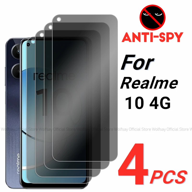 2/4PCS Privacy Screen Protector For Realme 10 4G Anti-Spy Tempered Glass Realme 10 4G Full Glue Privacy Phone Glass Realme 10 4G