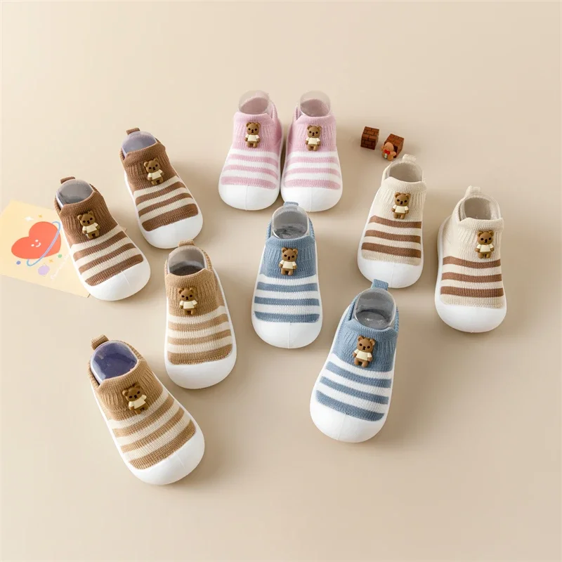 Baby toddler shoes soft sole children\'s shoes breathable cartoon non-slip anti-fall shoes striped cute new baby shoes