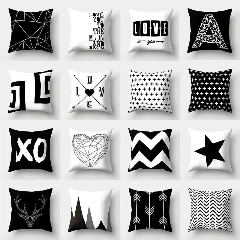 VIKAMA Schwarzer geometrischer Kissenbezug, modernes Wohnzimmer, Schlafzimmer, Sofa, Kissenbezug, Heimdekoration (Kissenpolster nicht im Lieferumfang enthalten)