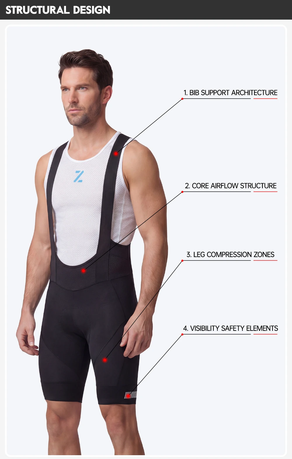 ZRSE Herren-Radhose mit Trägern, 7H, Italien, gepolstert, atmungsaktives Material, Herren-Fahrradbekleidung, MTB, Rennrad, Frühling, Sommer, bequem zum Radfahren. – Detail 4