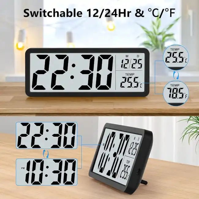 

Simple LCD Digital Screen Wall Clock Time Week Date & Temp Display Desktop Table Clock Living Room Bedroom Home Decor Wall Clock