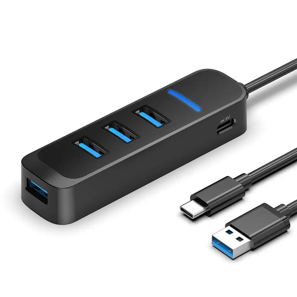 Hub USB 2.0 com Adaptador de Energia, Multi Splitter, Expansor Múltiplo, Acessórios de Computador, USB 2.0, Tipo C, V2I6, 4 Portas