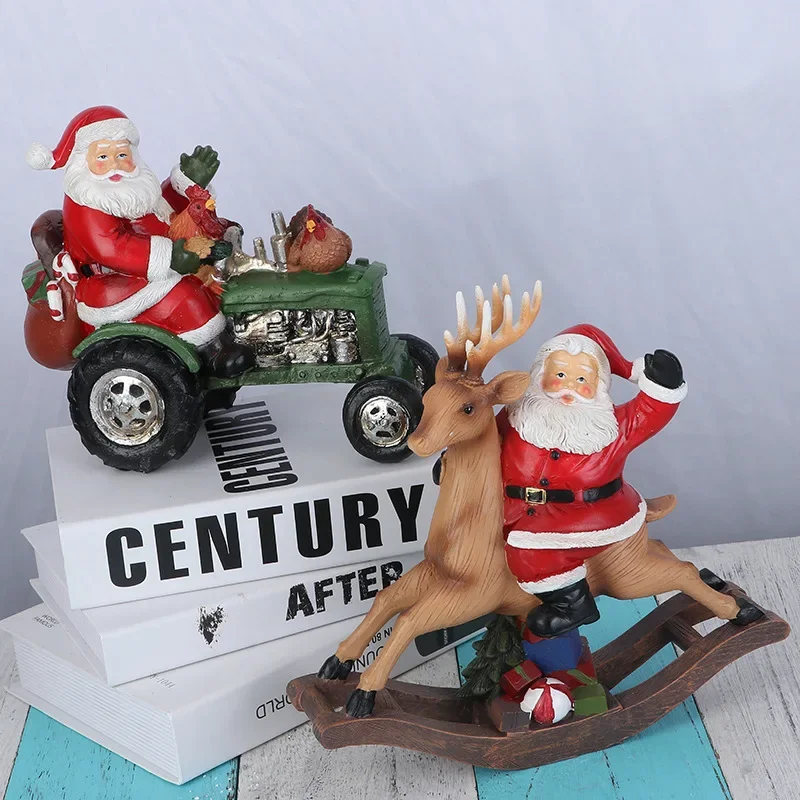 Creative Santa Claus Ride a Cock Horse Elk Train Decoration Home Christmas Decorative Crafts Gift