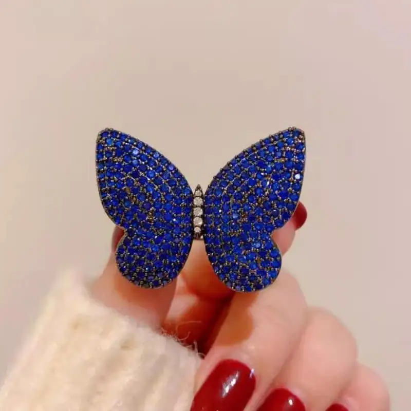 Blue Crystal Inlaid Zircon Butterfly Brooch Pins For Women Rhinestone  Corsage Wedding Party Clothing Decor Jewelry Gift