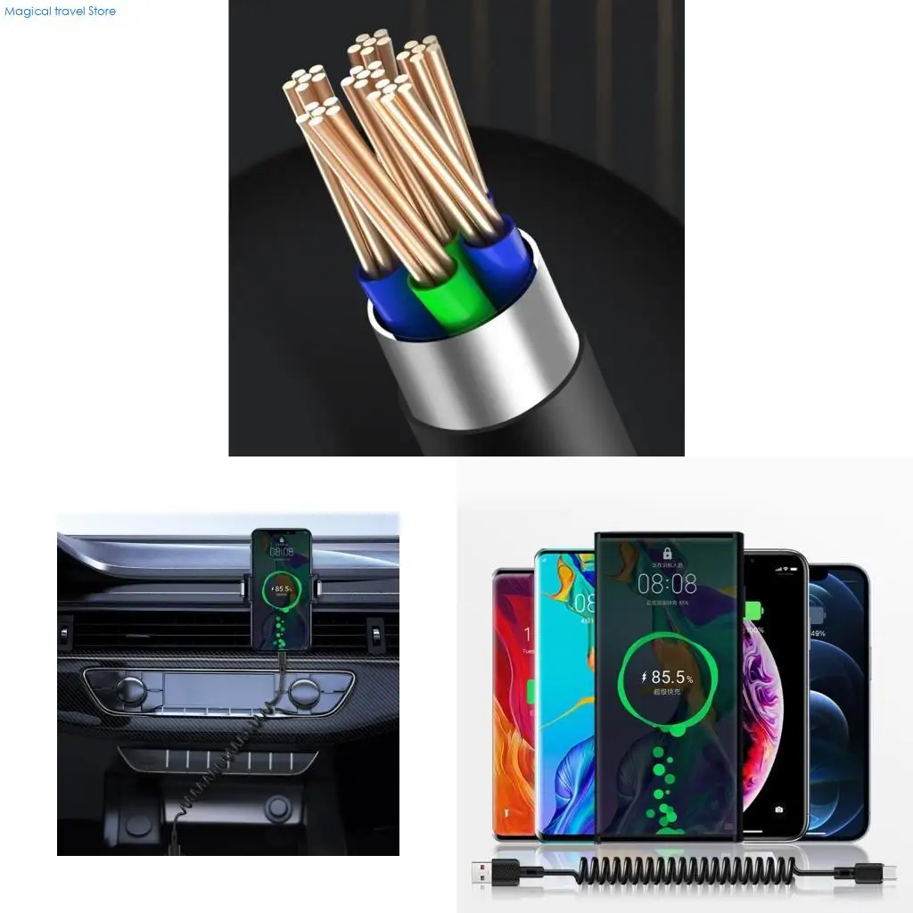 N2UB Expandable Cable Wire Male to Male USB to Type C Connectors Power Supply Cord Support 66W Charging Black