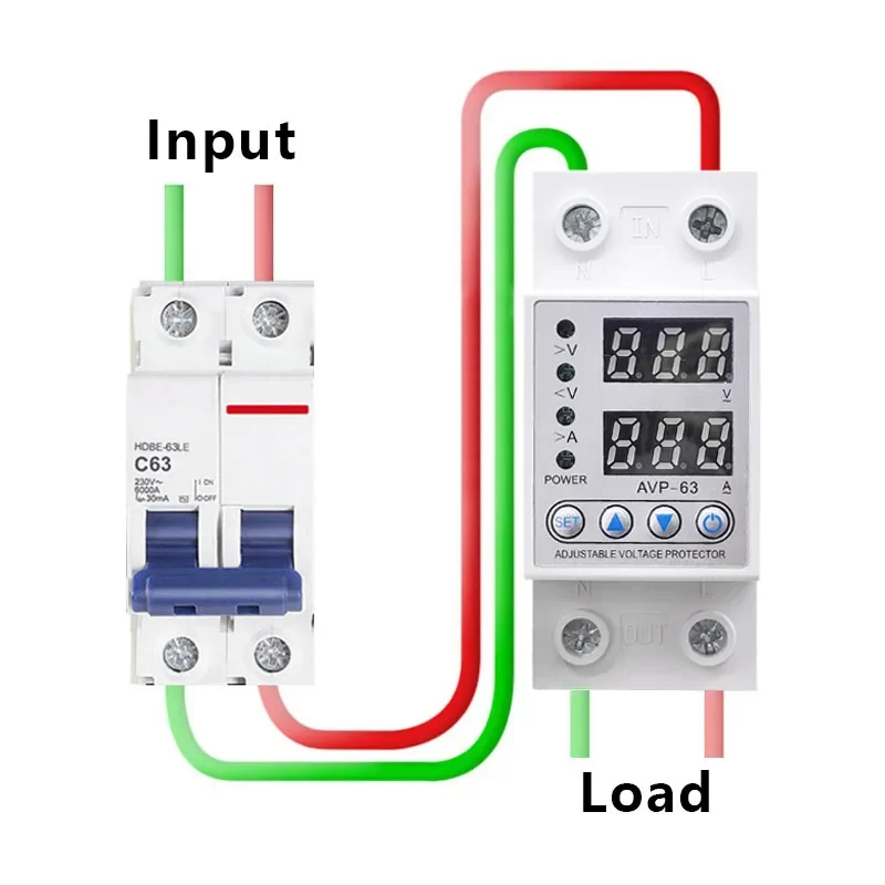 220V-240V Adjustable Over Voltage Under Voltage Reclosing Protector Relay Limit Over Current Protection Dual Digital Display