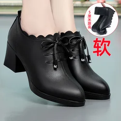 Leather Shoes 2024 Zipper Shallow Mouth Real Cowhide Short Boot Middle Heel Women's Ankle Boots Apricot Grace Black Office Work