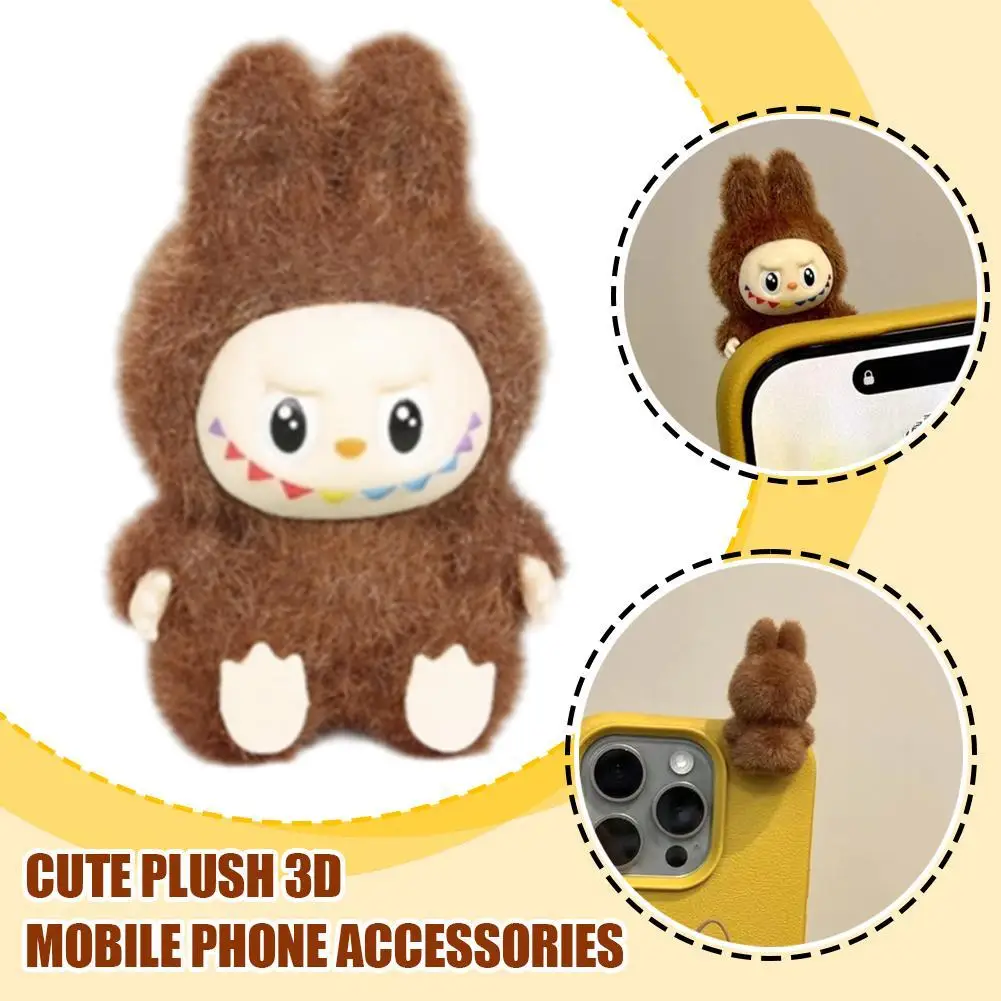 1pc 3D Plush Mobile Phone Decoration Accessories For Labubu Cute Kawaii Shockproof Flocking Doll Toy Gift For Iphone 16 Pro Max