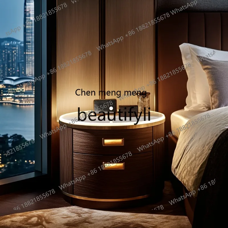 Italian minimalist luminous jade luxury stone bedside table bedroom locker high-end design  R