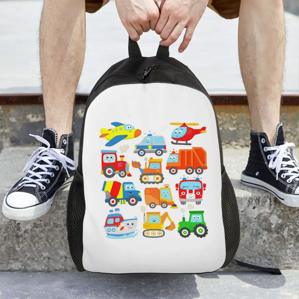 aviao-helicoptero-escavadeira-carrinho-de-lixo-navio-trator-trem-policia-caminhao-de-bombeiros-mochila-mochila-escolar-sacos-de-ombro
