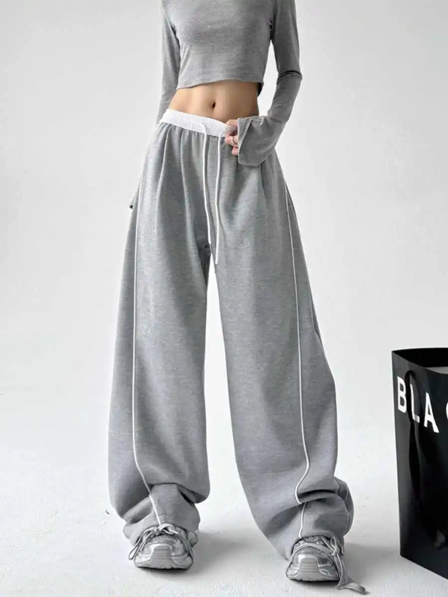 

Women Grey Baggy Pants with Elastic Band Harajuku Japanese 2000s Style Y2k Sweatpants Emo Vintage Trousers Oversize Clothes 2025