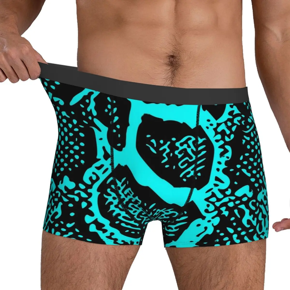 Snakeskin Underwear Cyan and Black Python Skin Printing Trunk Trenky Men Underpants Breathable Shorts Briefs Gift Idea