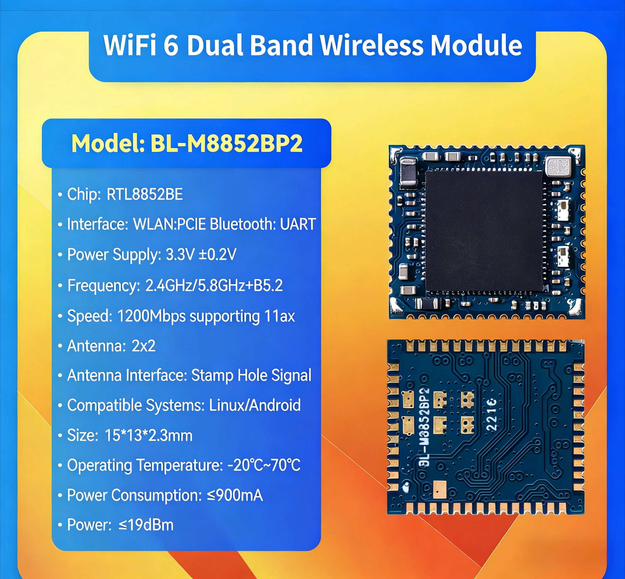 WiFi6 PCIE Wireless Module with Realtek RTL8852BE Dual Band 2.4G 5G Gigabit BT  For Video Transmission Cloud Computer