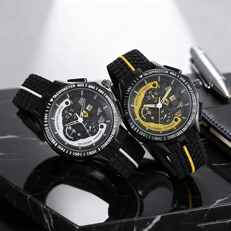 العصرية والعصرية الطلب الكبير سيليكون الرياضة ساعة كوارتز رجالية لفيراري 458 488 599 612 FF F12 اكسسوارات الديكور