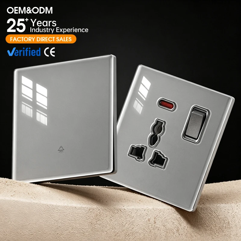 Grey Full Tempered Glass Wall Light Switch EU RU UK Standard 1 2 3 4 Gang Push Button 86 Type Modern Luxury for Home Kitchen