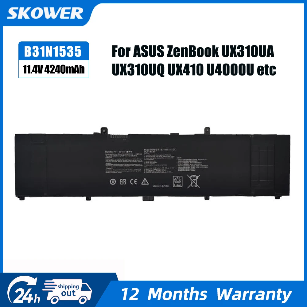 

SKOWER 48WH B31N1535 Laptop Battery For ASUS ZenBook UX310UA UX310UQ UX410 UX410UA UX410UQ U4000U U400UQ RX310U RX410U