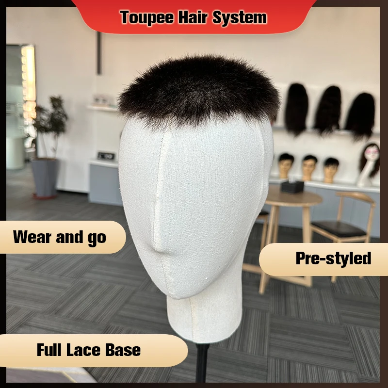 Short Hair PreStyled Toupee For Men Cut Full Lace Base Human Hair System Fashion Unit Wig For Men Male Hair Prosthesis Men\'s Wig