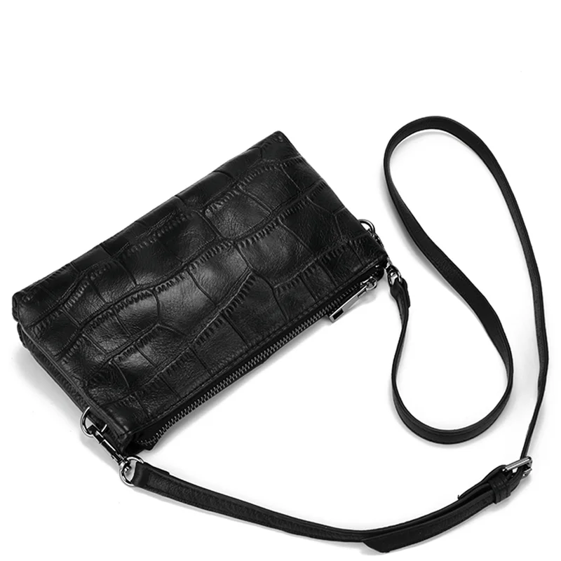 Simple leather women\'s bag, crocodile-print cross-body bag, versatile atmospheric mobile phone bag, top cowhide shoulder bag