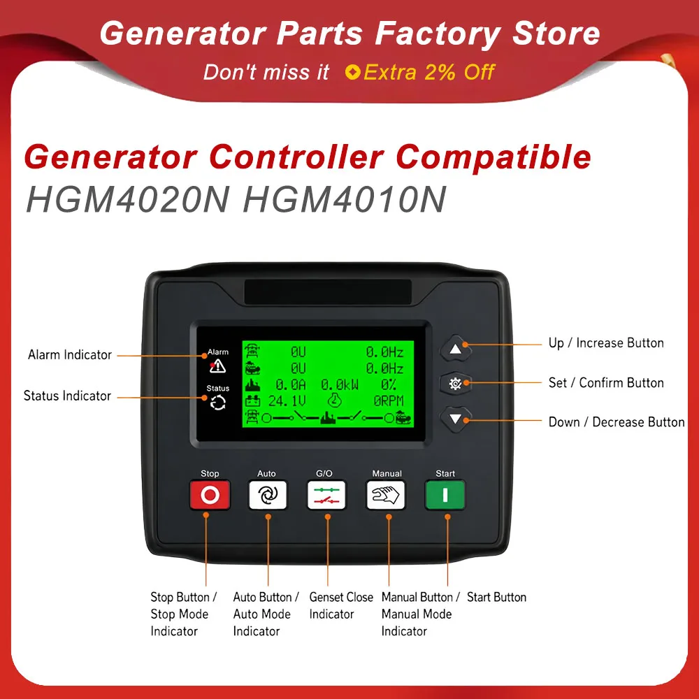 Generator Controller Compatible for HGM4020N HGM4010N Auto Start Digital Control Panel