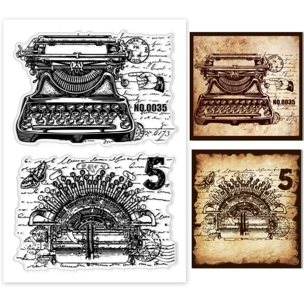 Typewriter Clear Stamps for Card Making, Vintage Retro Machine Rubber Stamps Transparent Craft Stamp Seal Stamp for DIY