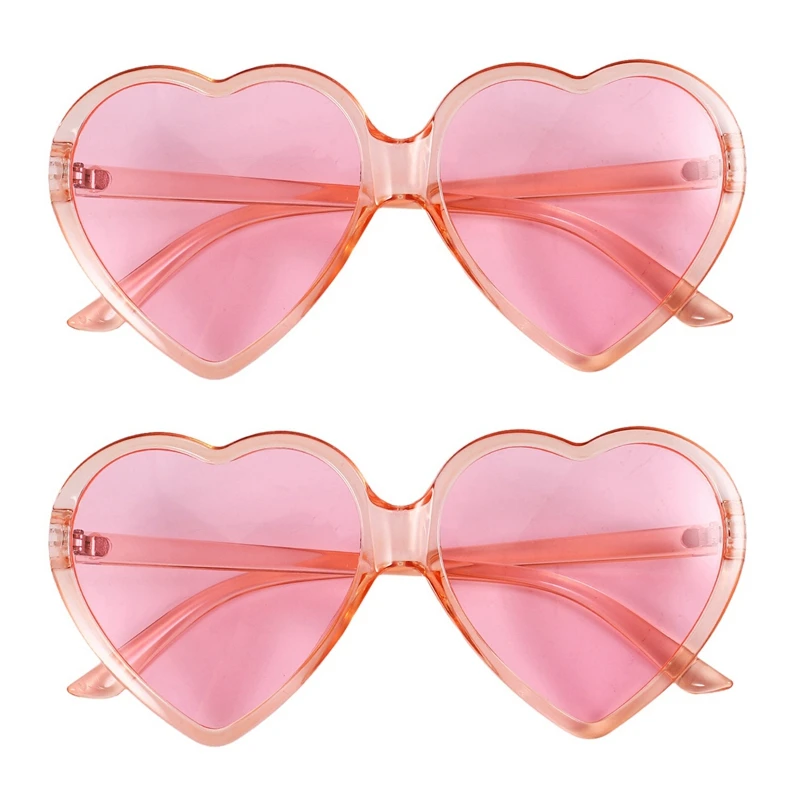 

2X 90S Vintage Glasses Fashion Large Women Lady Girls Oversized Heart Shaped Retro Sunglasses Cute Love Eyewear(Pink)